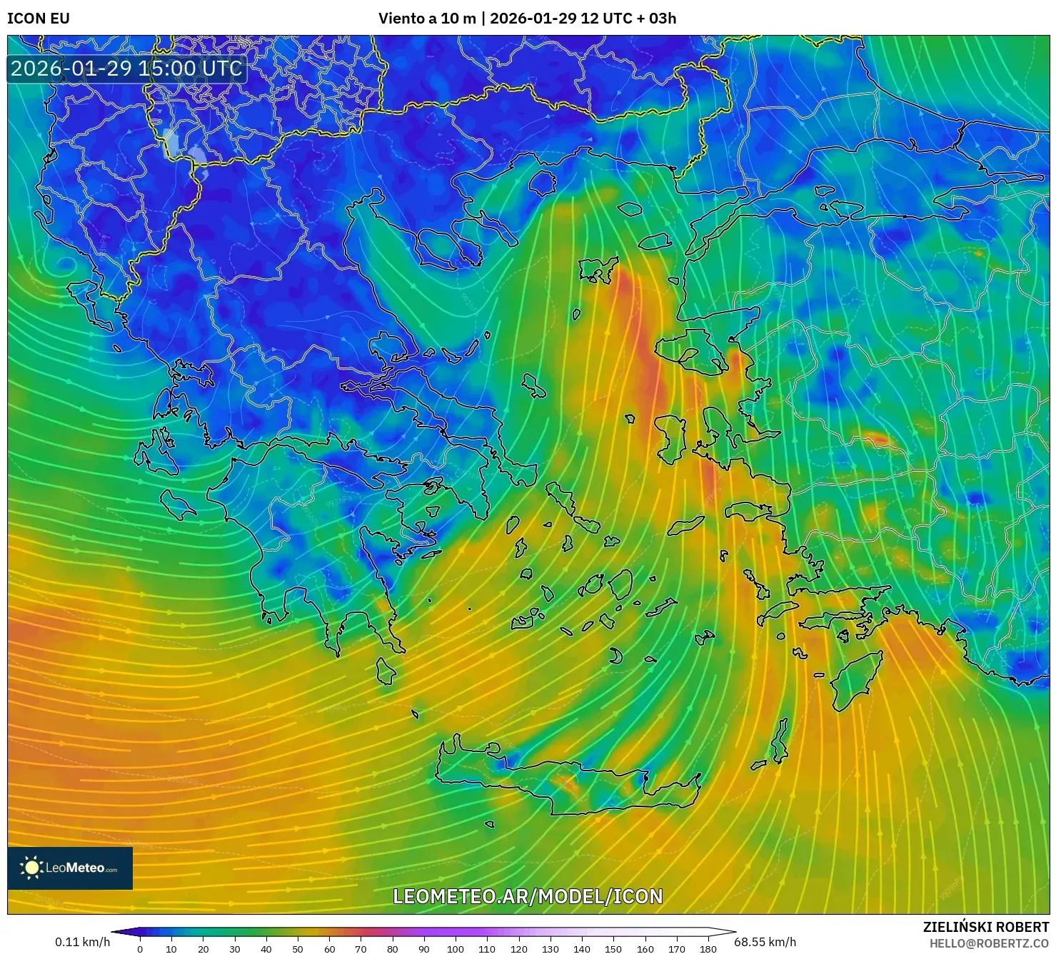ICON model - Grécia, Vento a 10 m