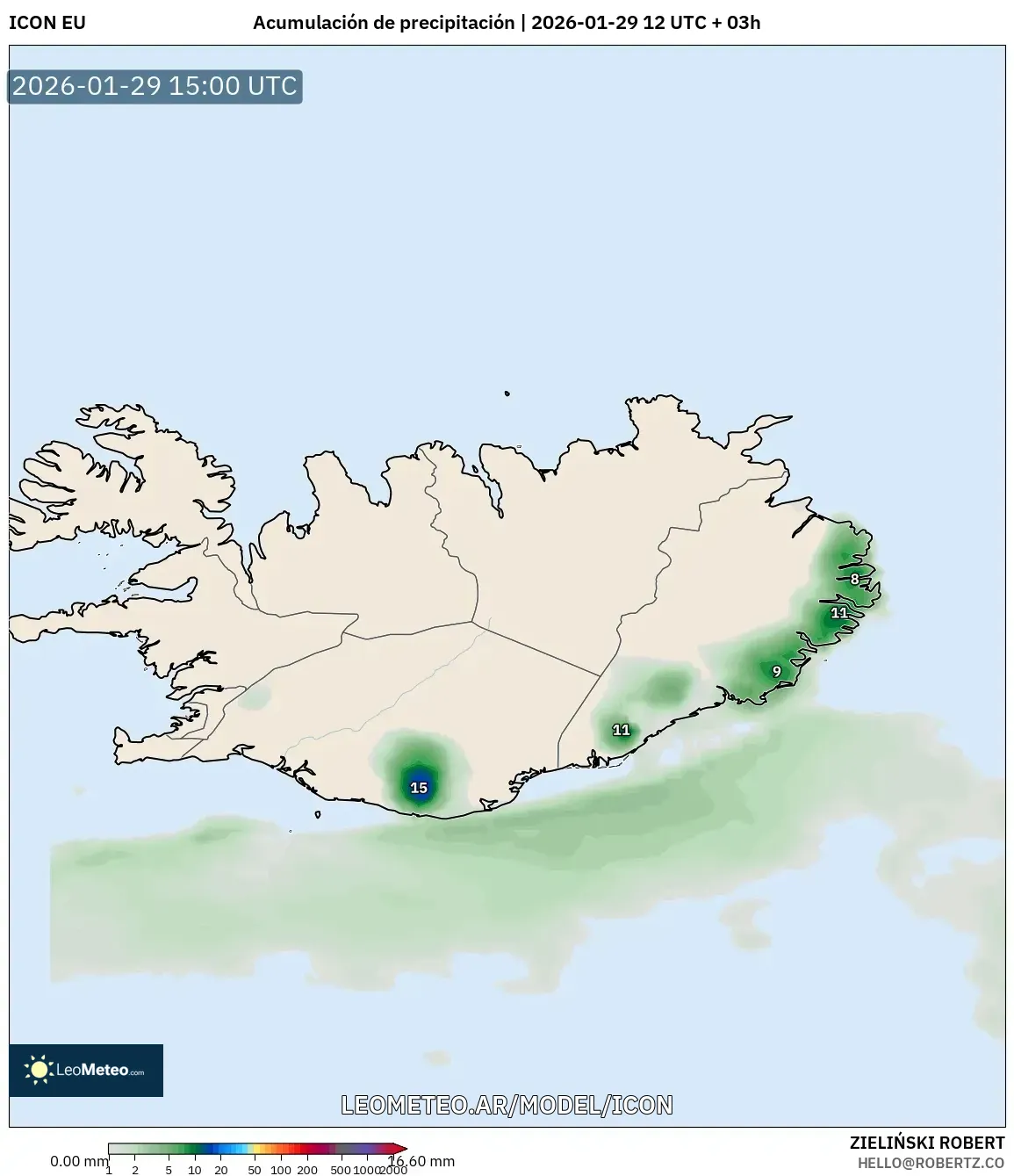 ICON model - Islândia, Acúmulo de precipitação