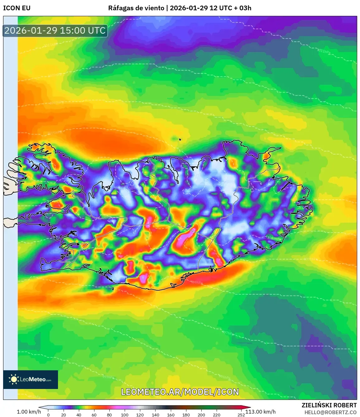 ICON model - Islândia, Rajadas de vento