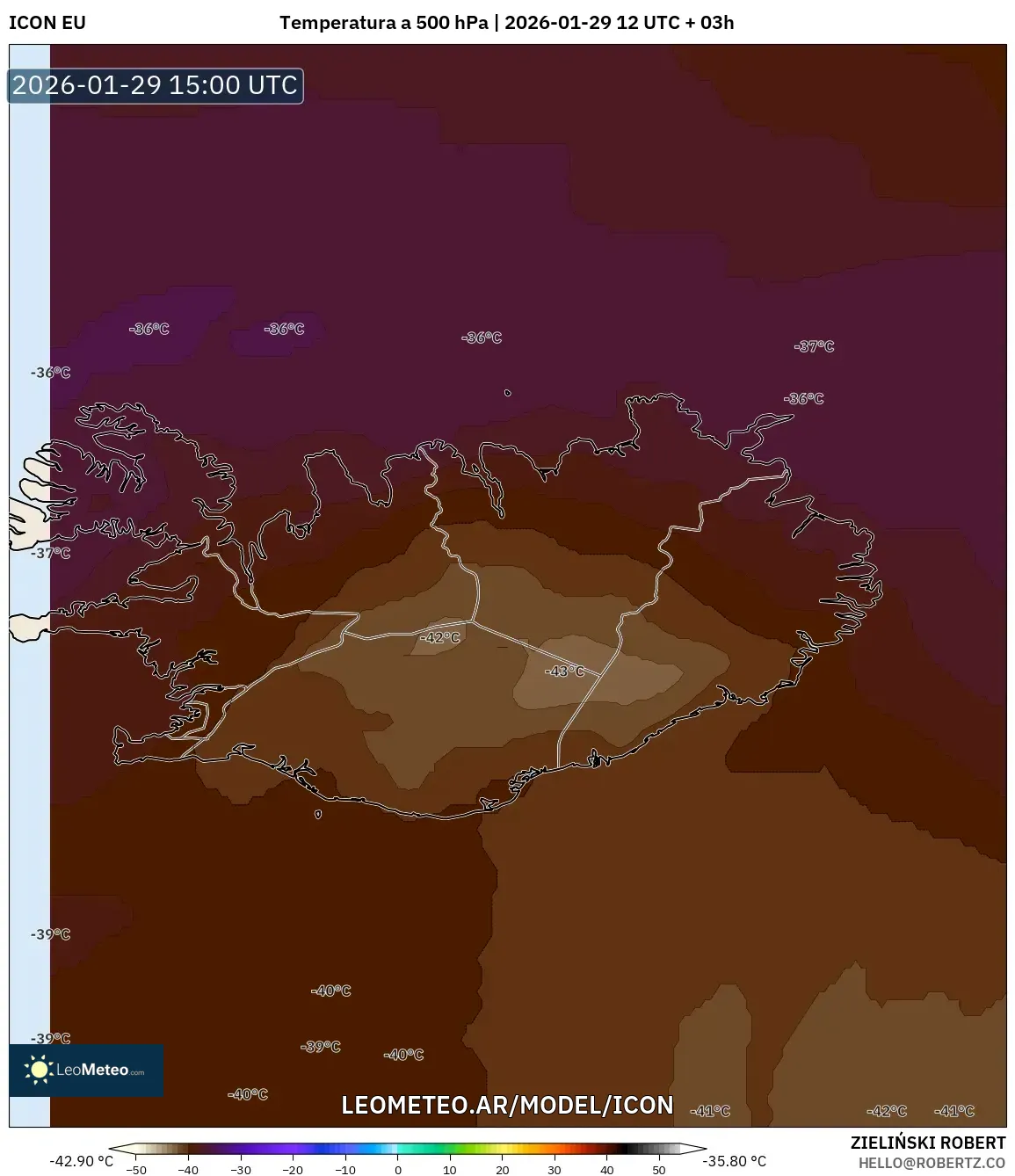 ICON model - Islândia, Temperatura a 500 hPa