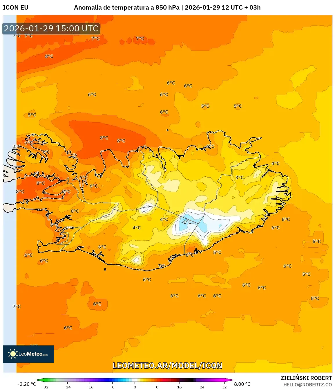 ICON model - Islândia, Anomalia de temperatura a 850 hPa