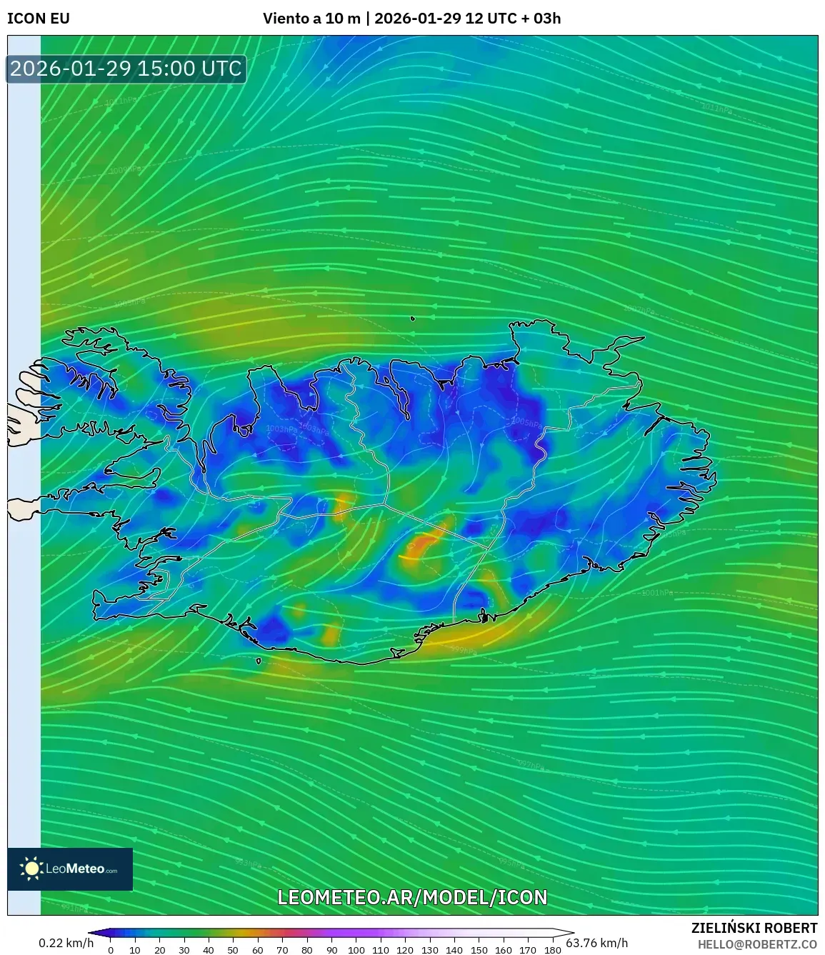 ICON model - Islândia, Vento a 10 m