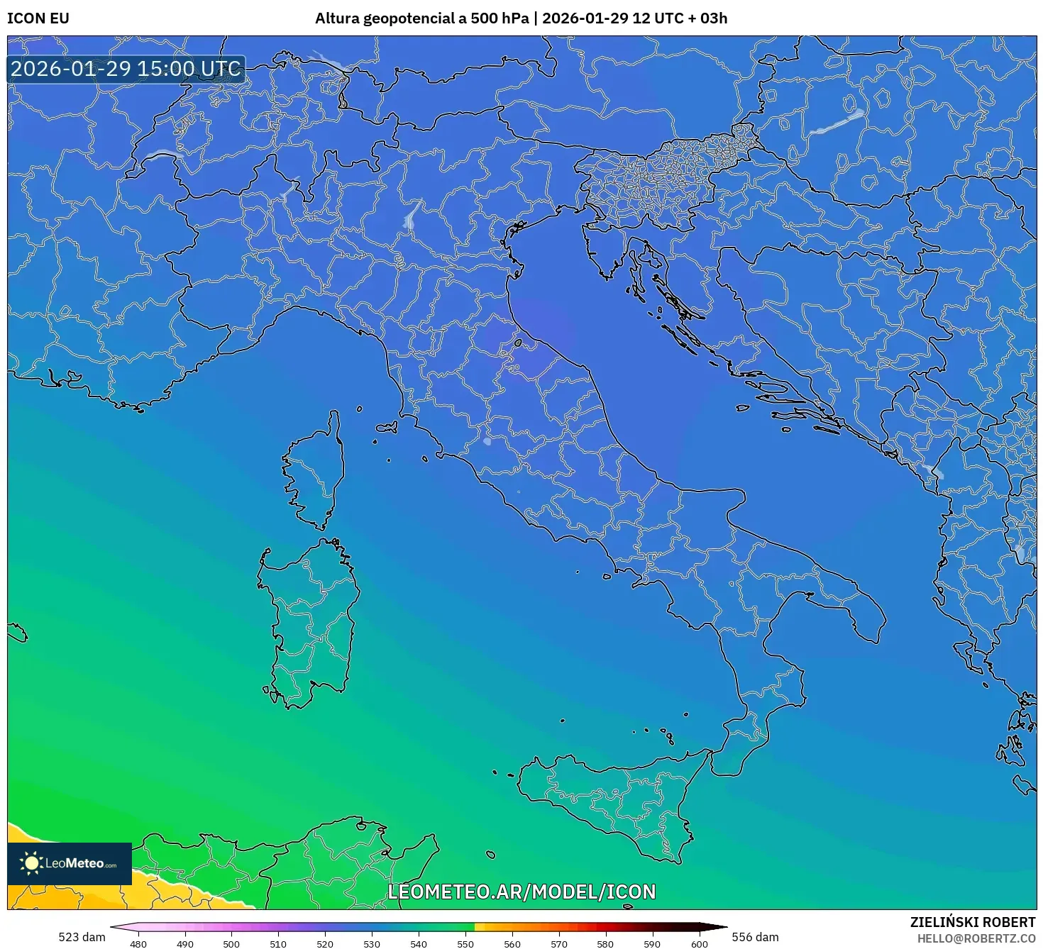 ICON model - Itália, Altura geopotencial a 500 hPa
