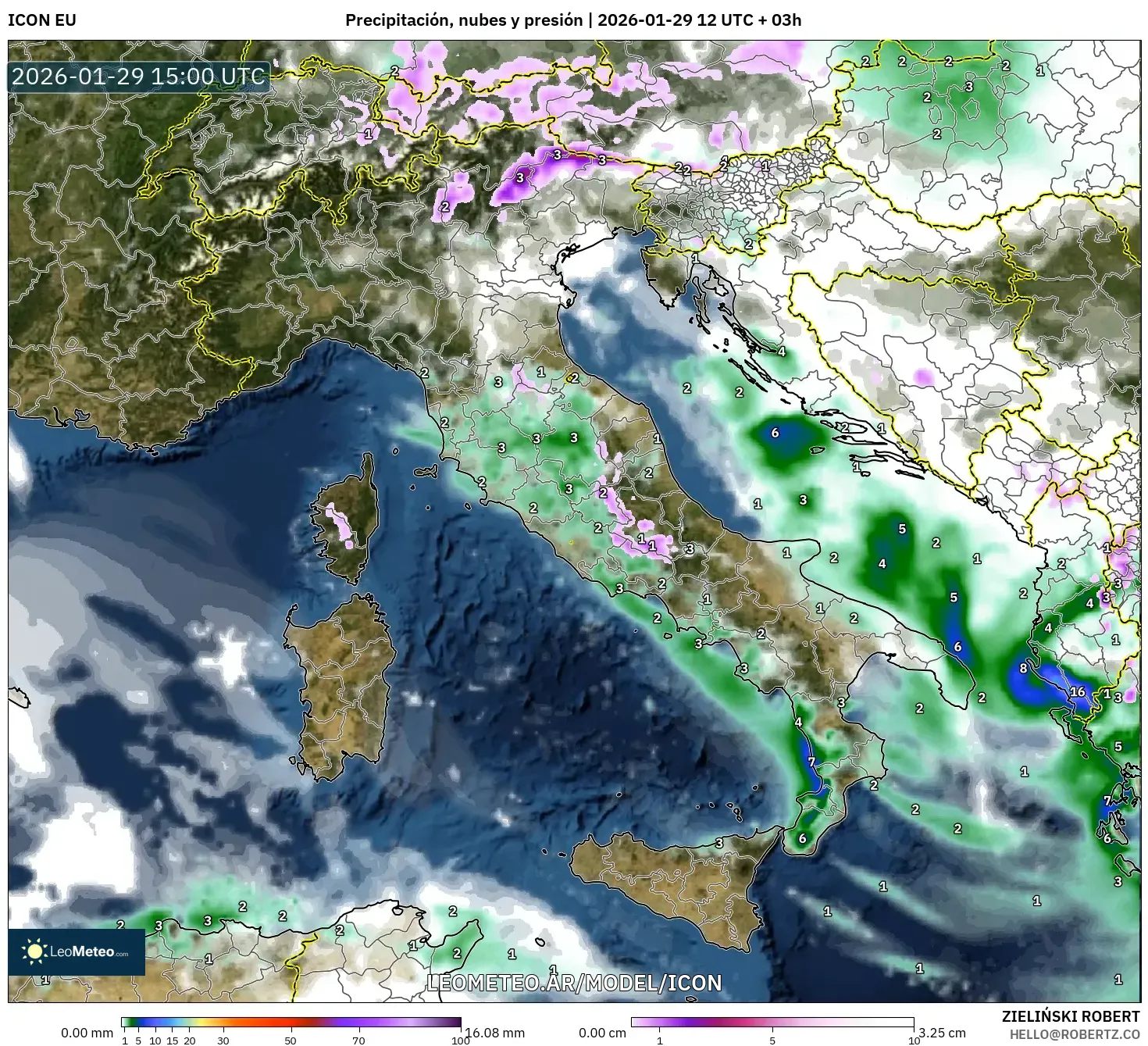 ICON model - Itália, Precipitação, nuvens e pressão