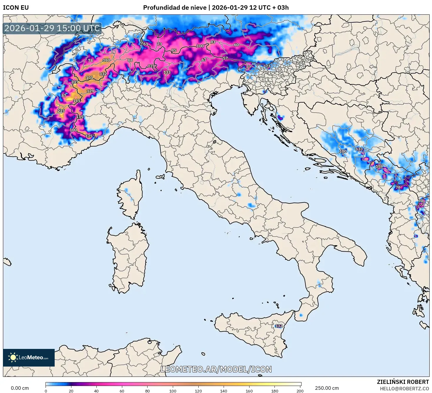 ICON model - Itália, Profundidade da neve