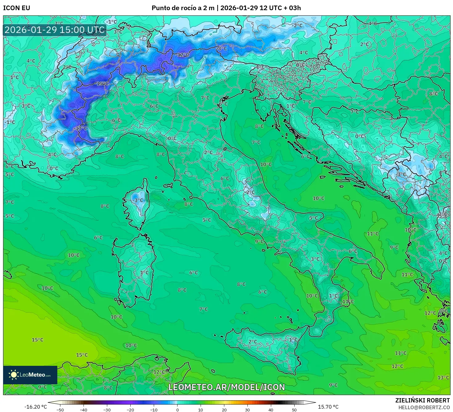ICON model - Itália, Ponto de orvalho a 2 m