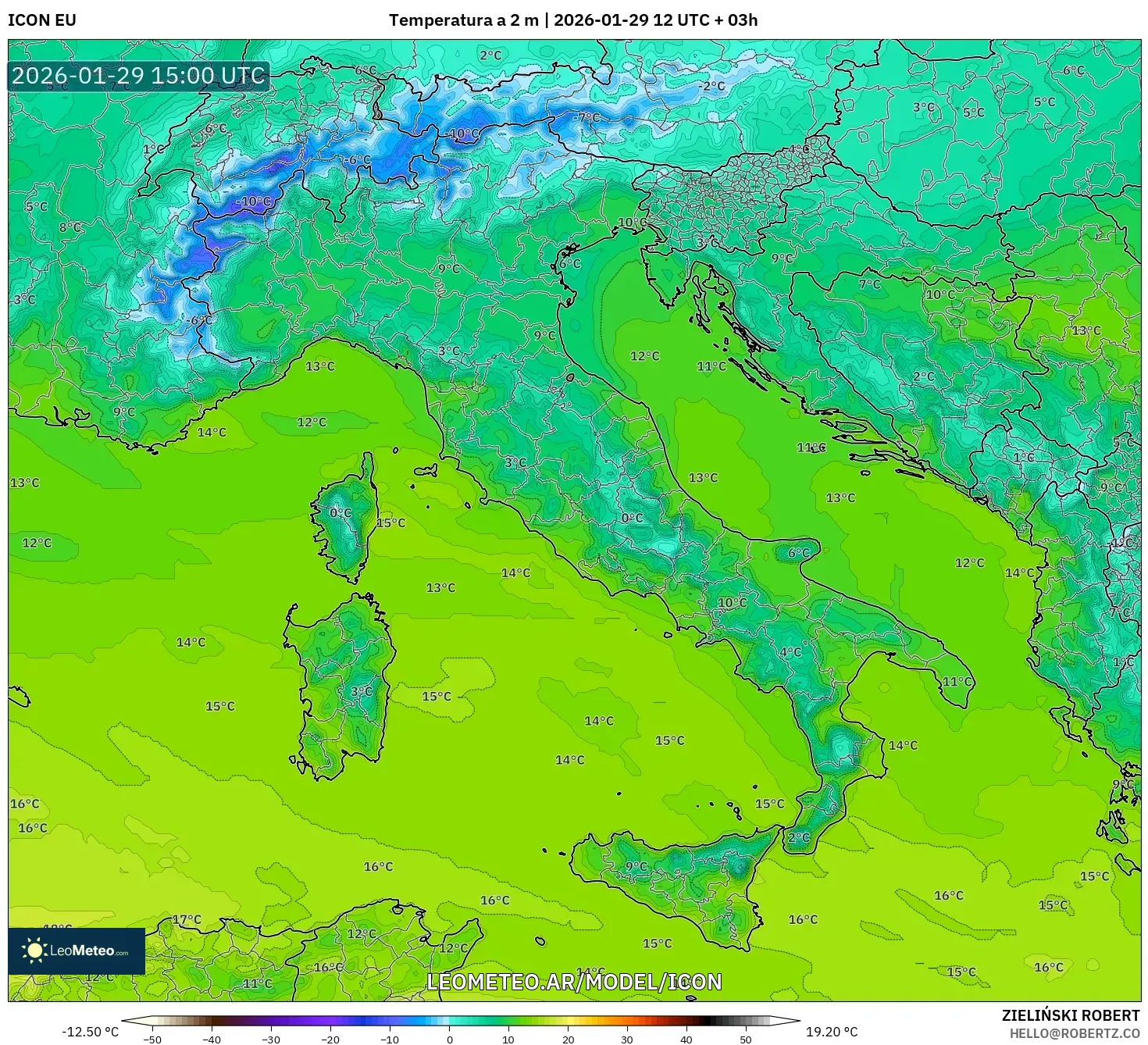 ICON model - Itália, Temperatura a 2 m