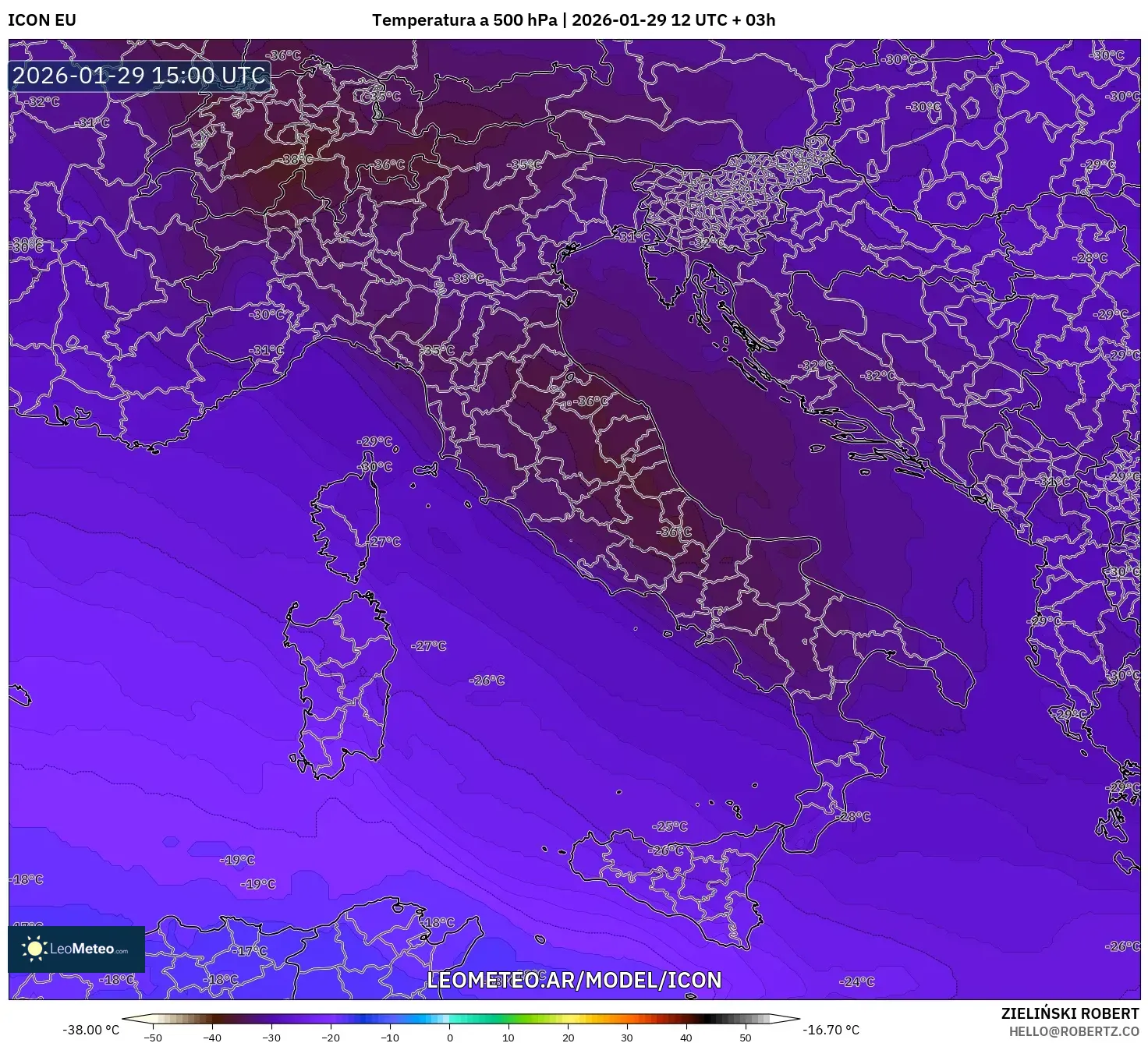 ICON model - Itália, Temperatura a 500 hPa