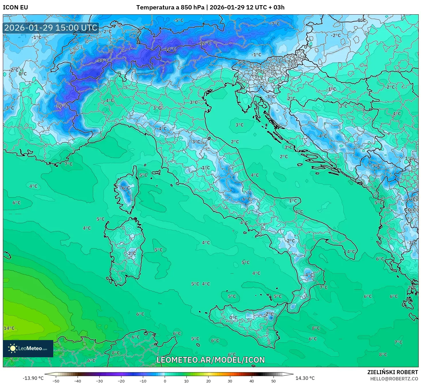 ICON model - Itália, Temperatura a 850 hPa
