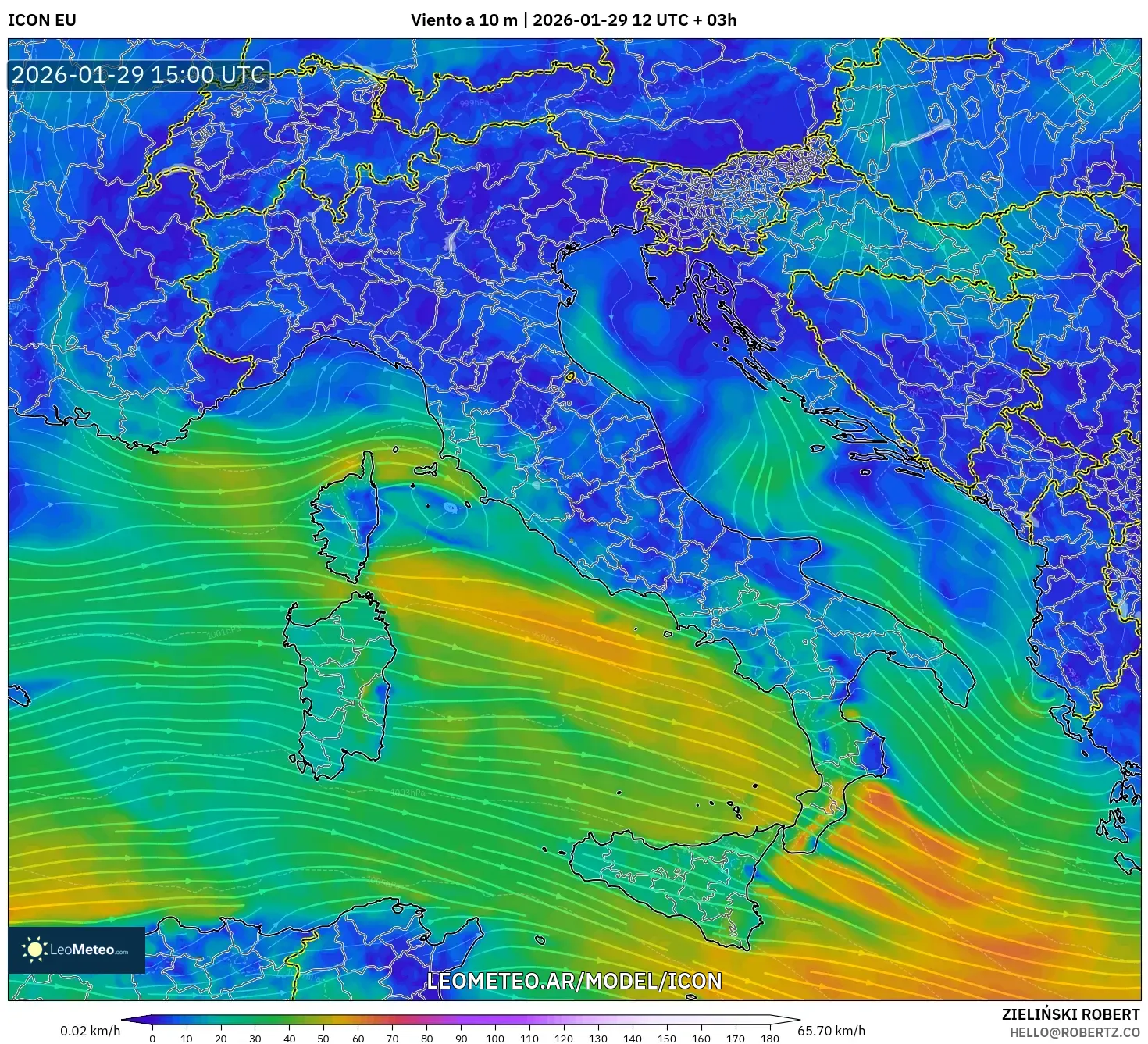 ICON model - Itália, Vento a 10 m