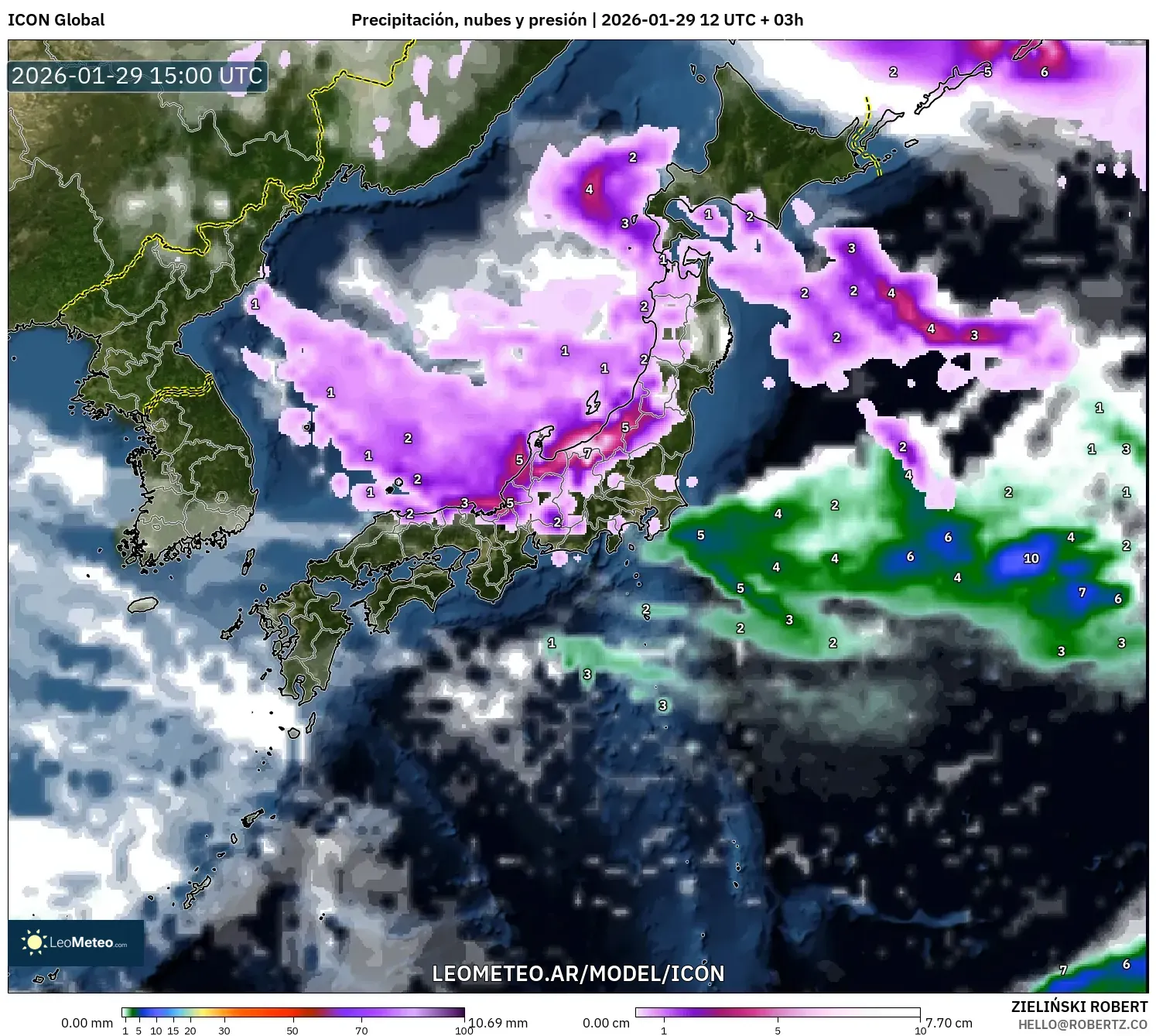 ICON model - Japão, Precipitação, nuvens e pressão