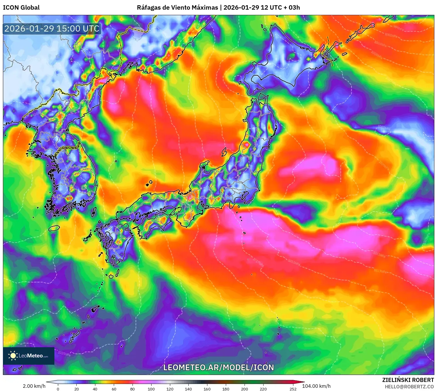 ICON model - Japão, Rajadas de Vento Máximas