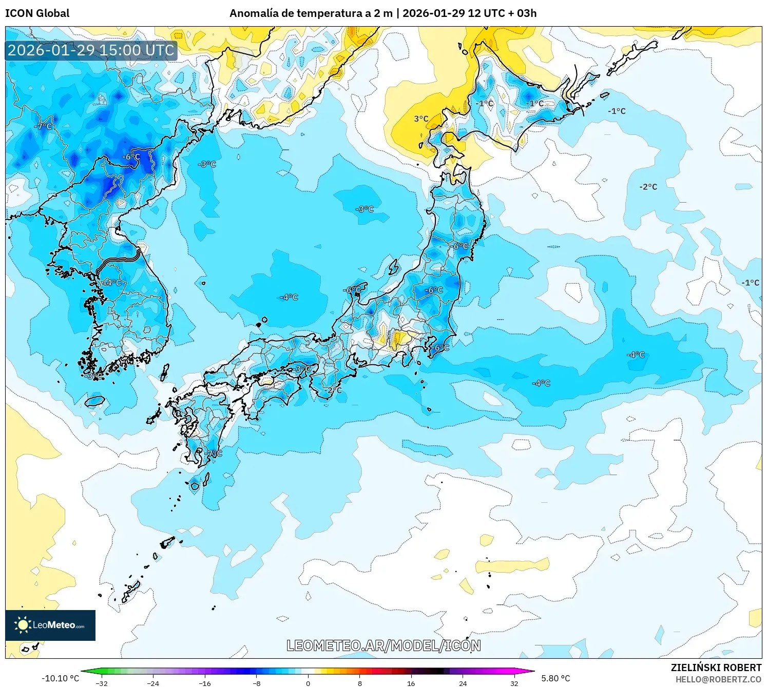ICON model - Japão, Anomalia de temperatura a 2 m