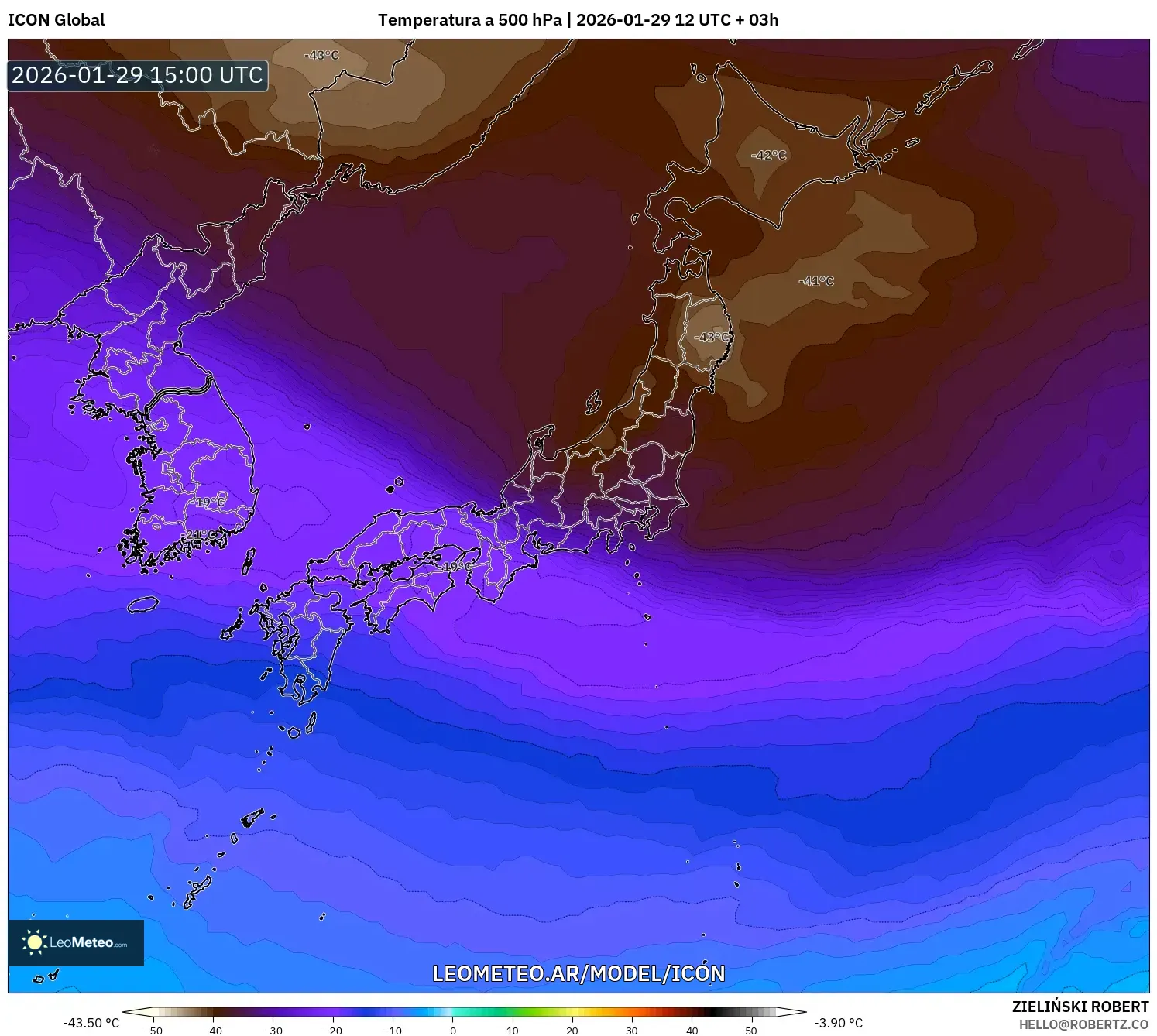 ICON model - Japão, Temperatura a 500 hPa