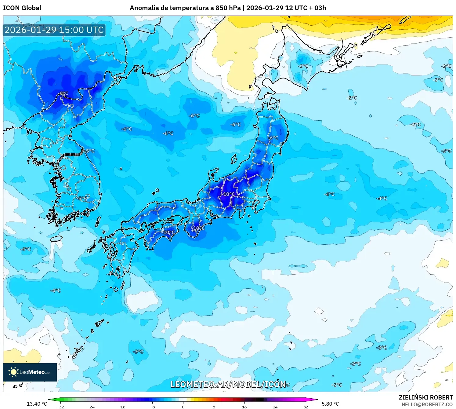 ICON model - Japão, Anomalia de temperatura a 850 hPa