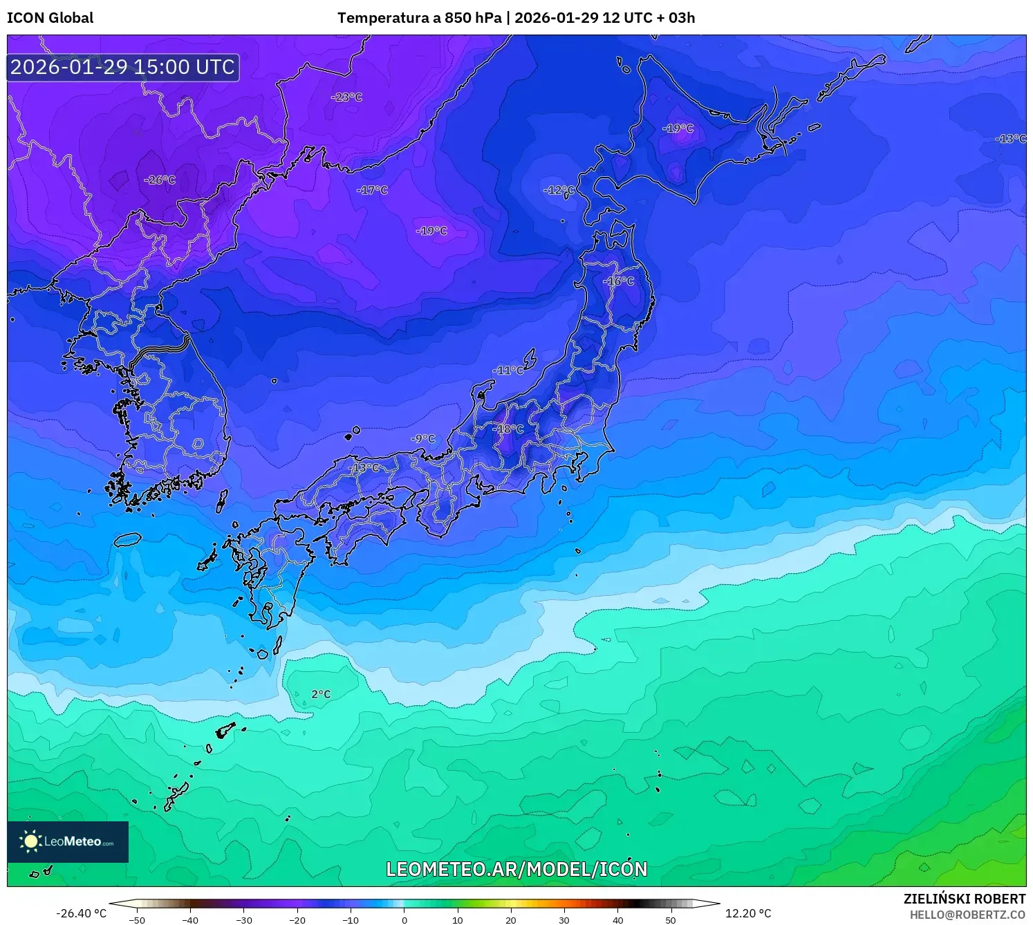 ICON model - Japão, Temperatura a 850 hPa