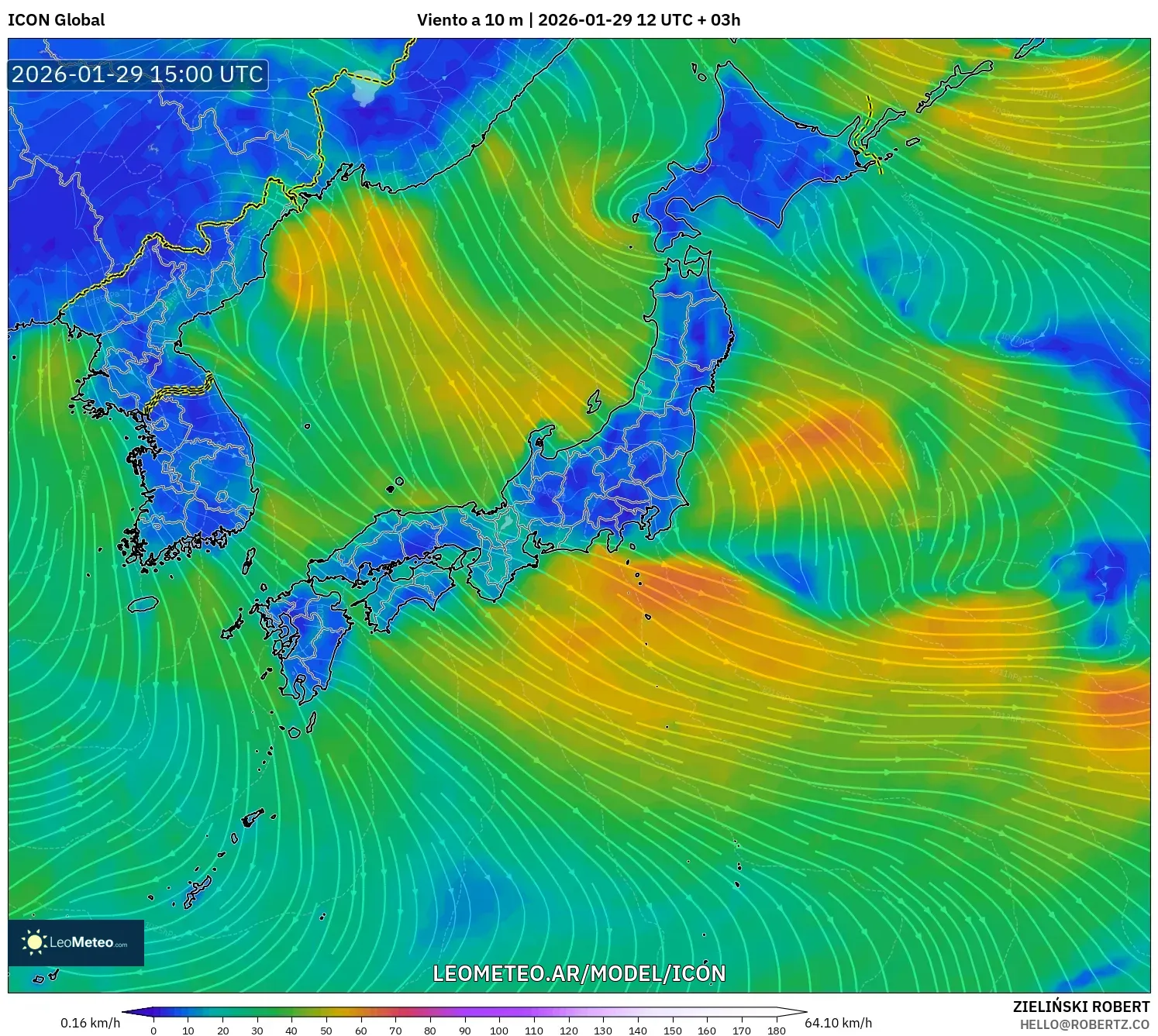 ICON model - Japão, Vento a 10 m