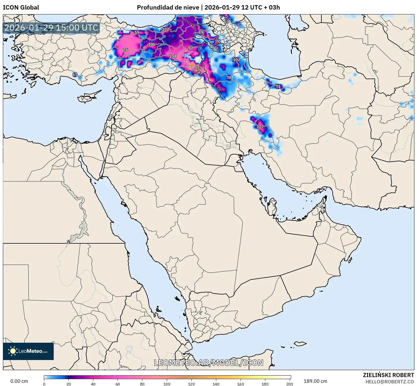 ICON model - Oriente Médio, Profundidade da neve
