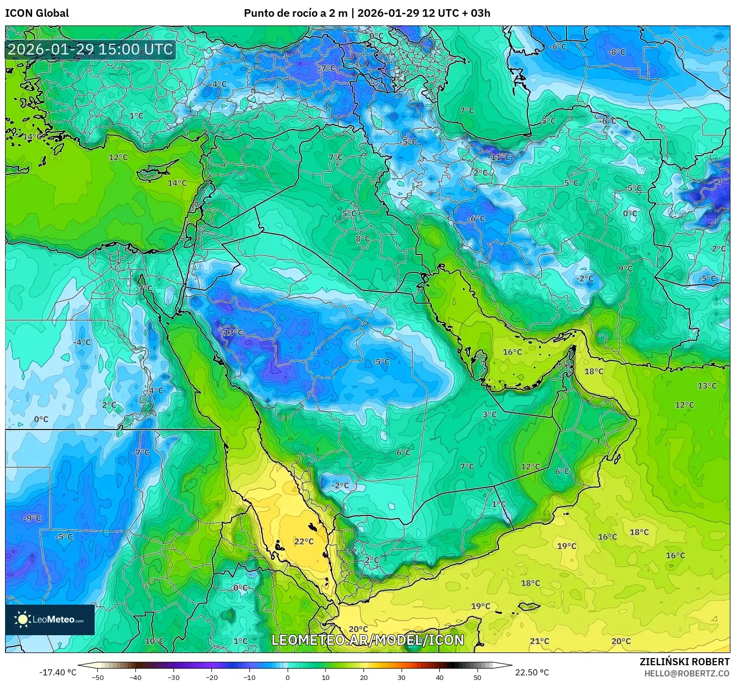 ICON model - Oriente Médio, Ponto de orvalho a 2 m