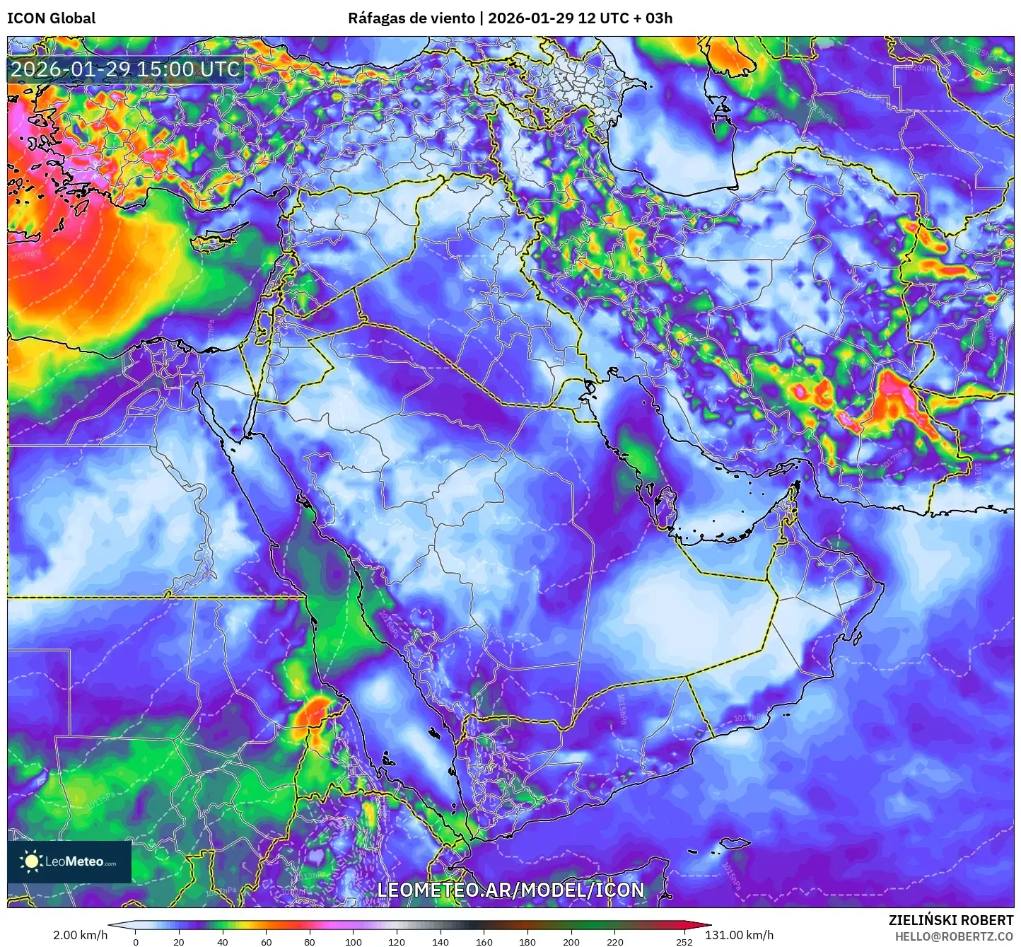 ICON model - Oriente Médio, Rajadas de vento