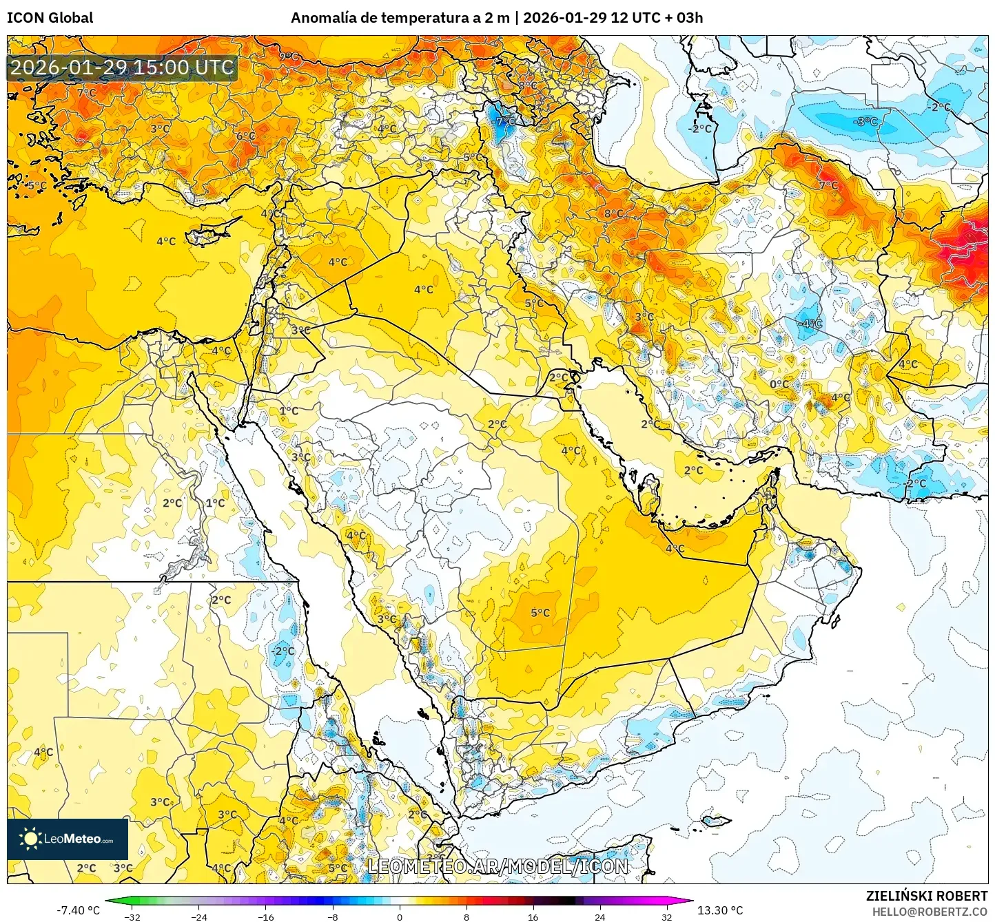 ICON model - Oriente Médio, Anomalia de temperatura a 2 m