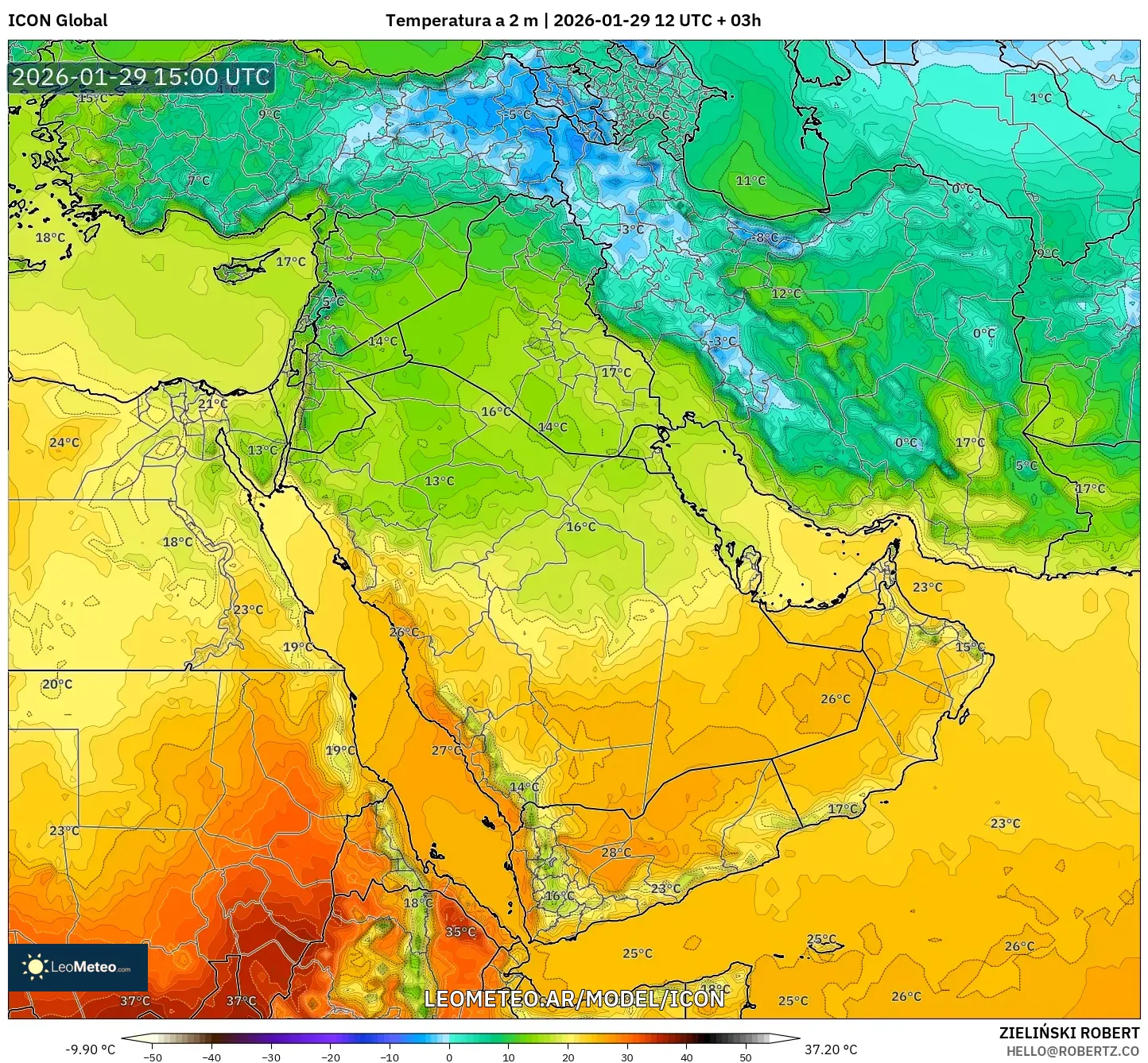 ICON model - Oriente Médio, Temperatura a 2 m