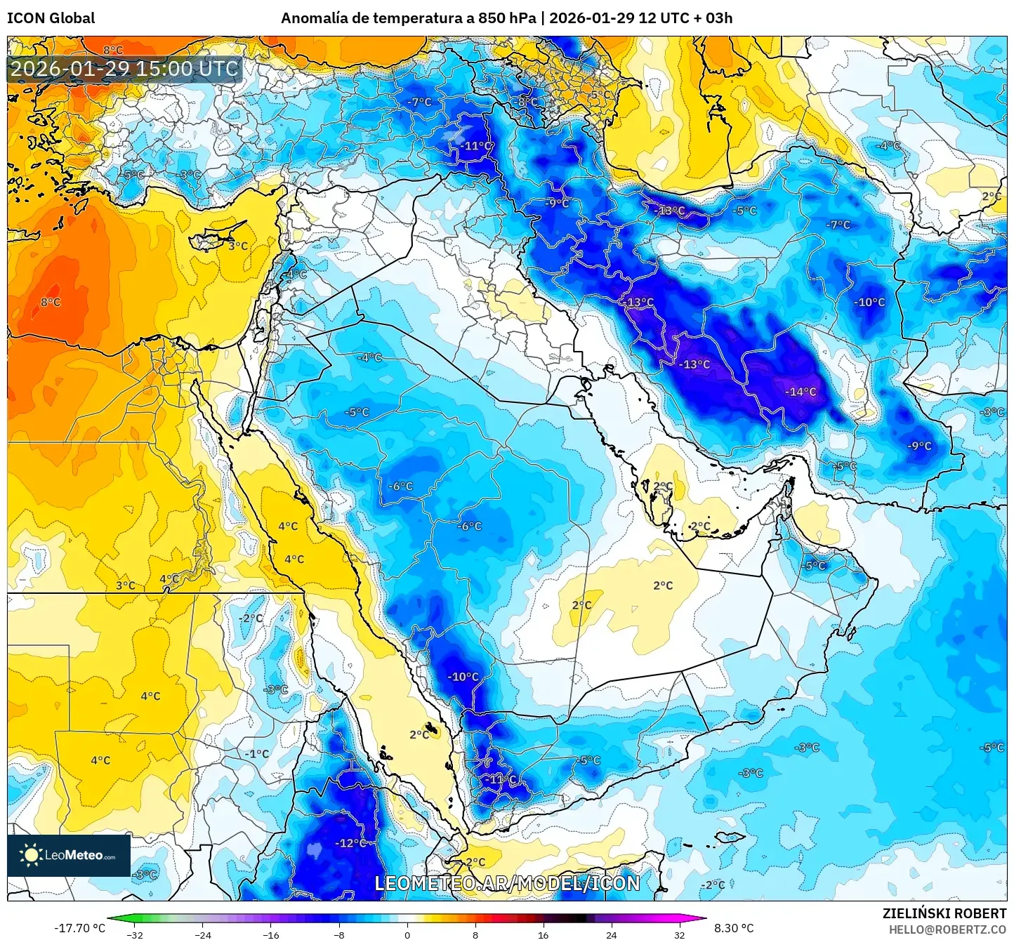 ICON model - Oriente Médio, Anomalia de temperatura a 850 hPa