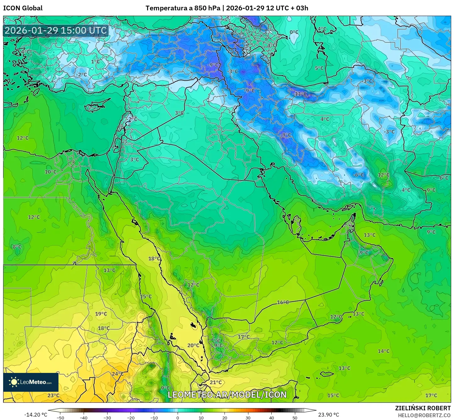 ICON model - Oriente Médio, Temperatura a 850 hPa
