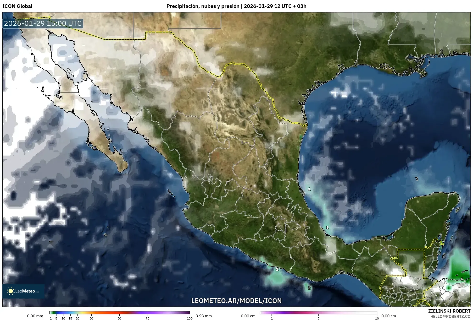 ICON model - México, Precipitação, nuvens e pressão