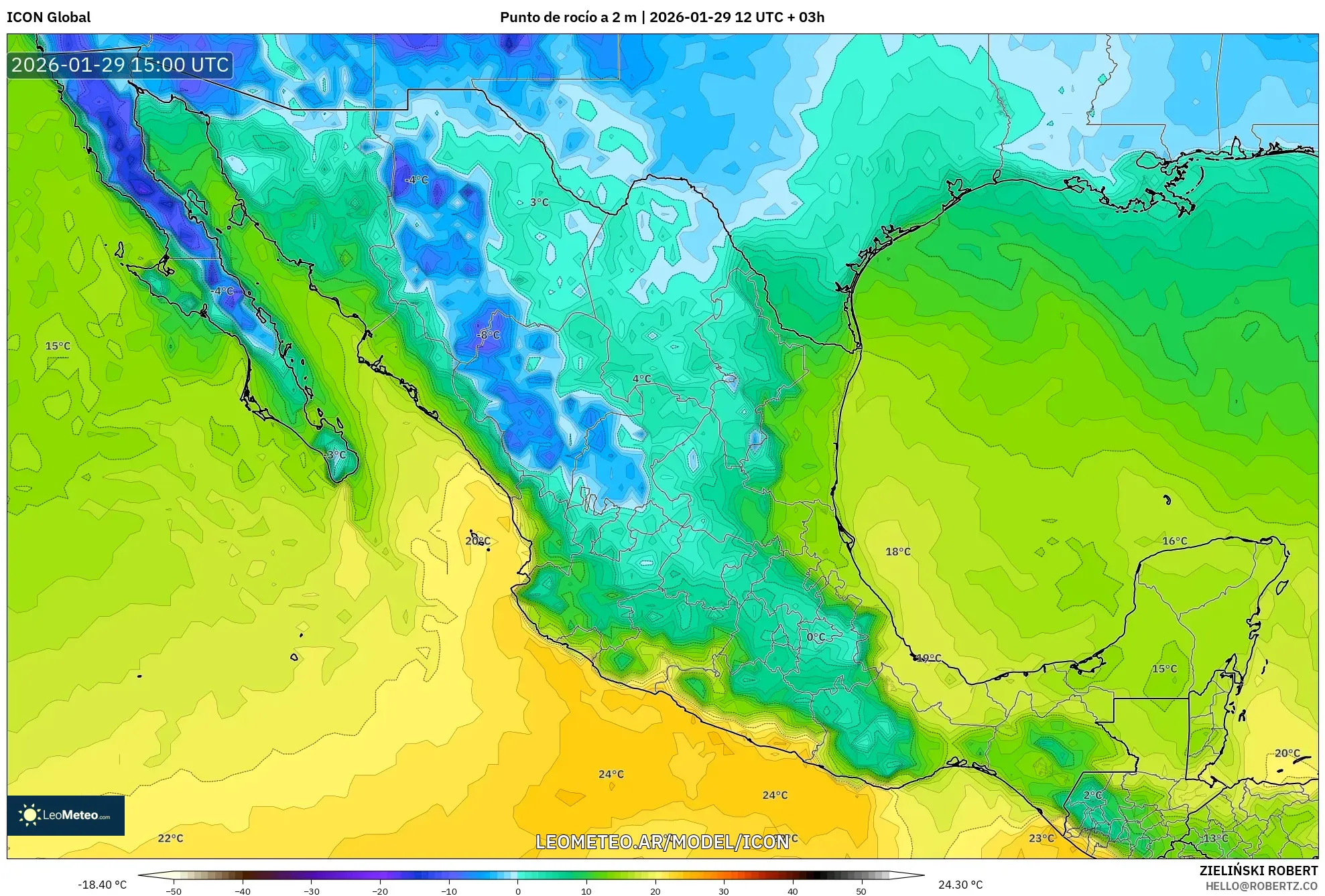ICON model - México, Ponto de orvalho a 2 m
