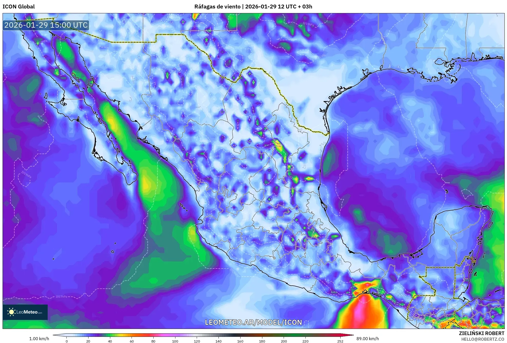 ICON model - México, Rajadas de vento