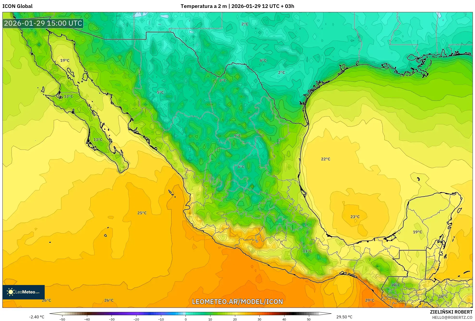 ICON model - México, Temperatura a 2 m