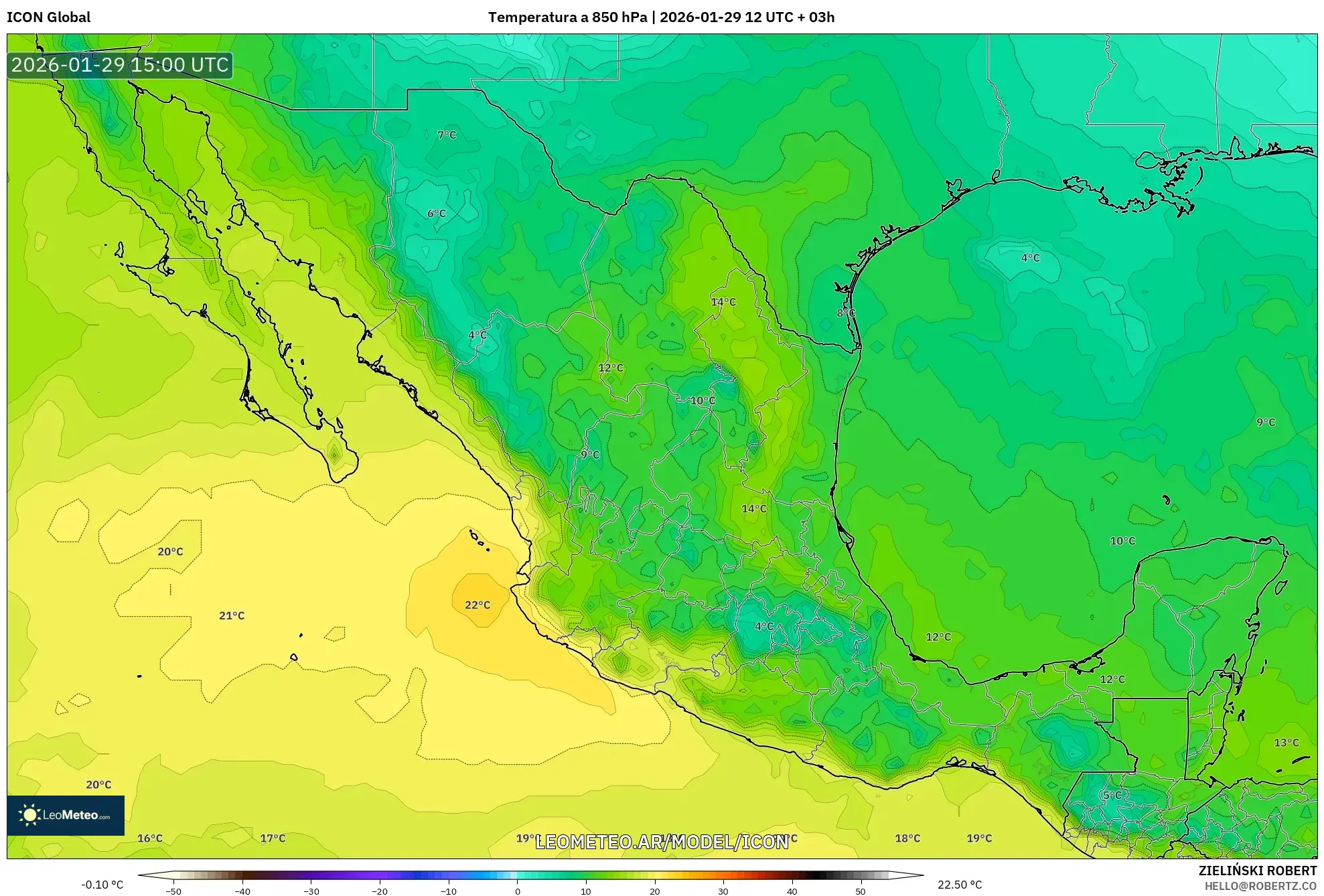 ICON model - México, Temperatura a 850 hPa
