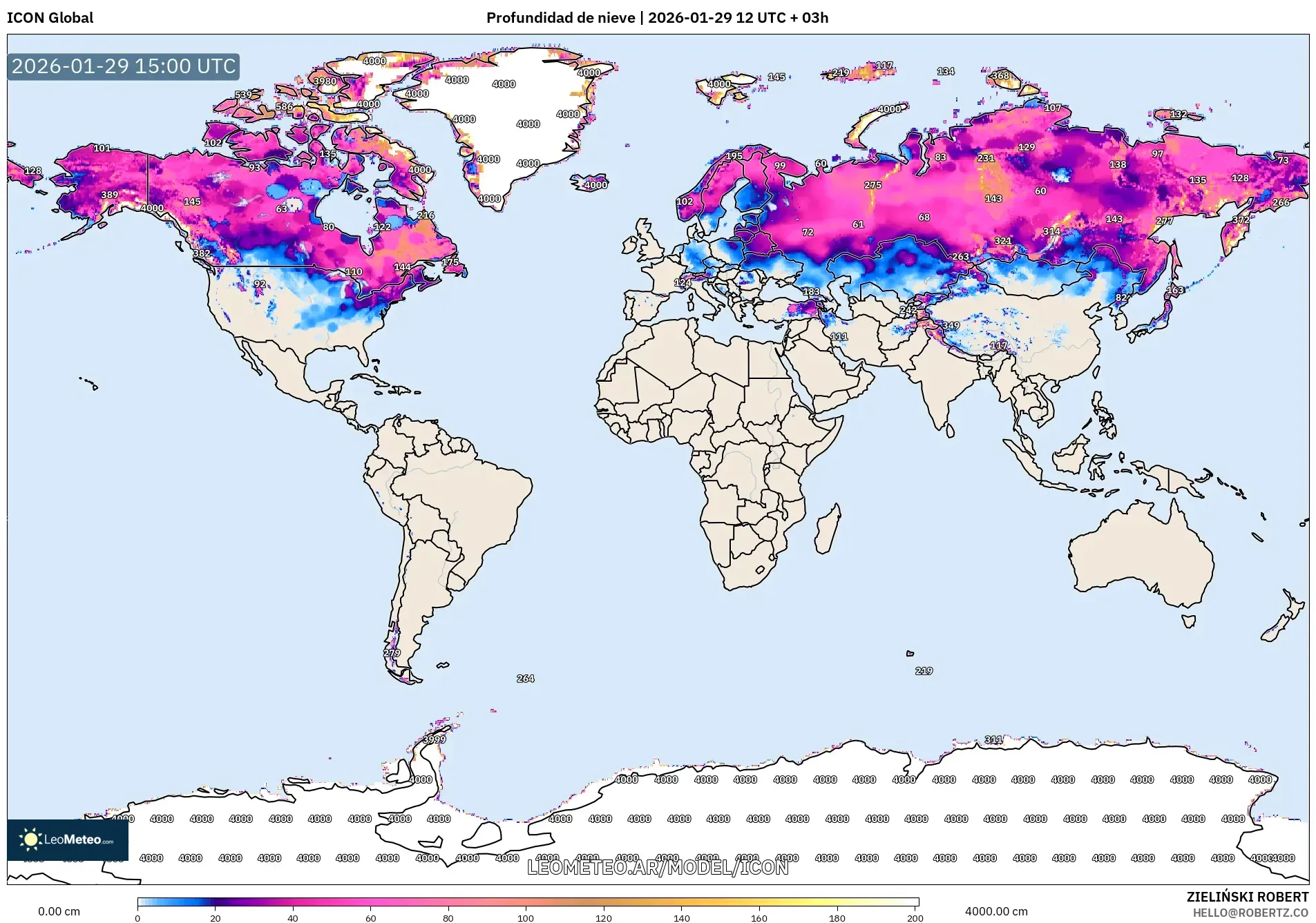 ICON model - Mundo, Profundidade da neve