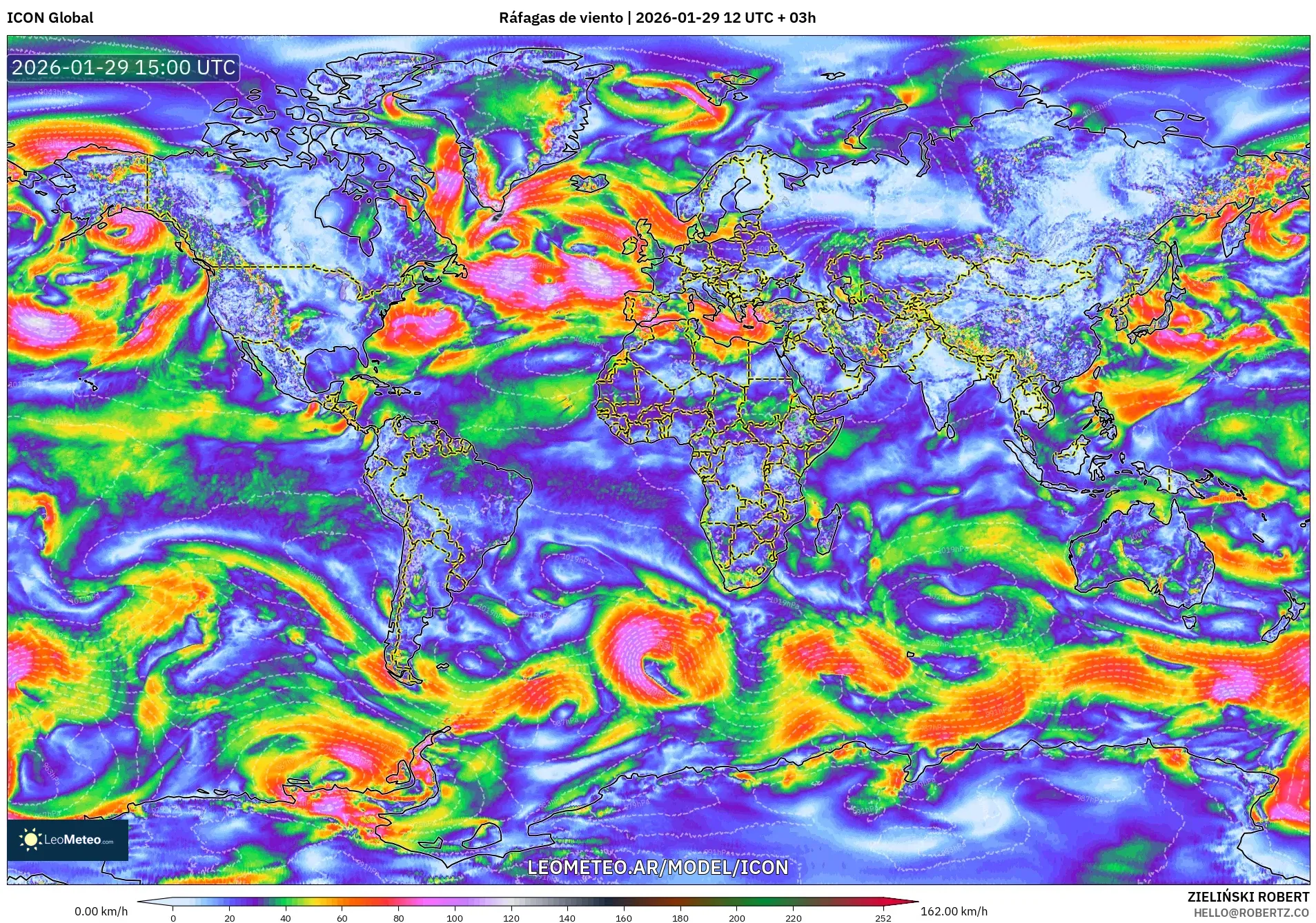 ICON model - Mundo, Rajadas de vento