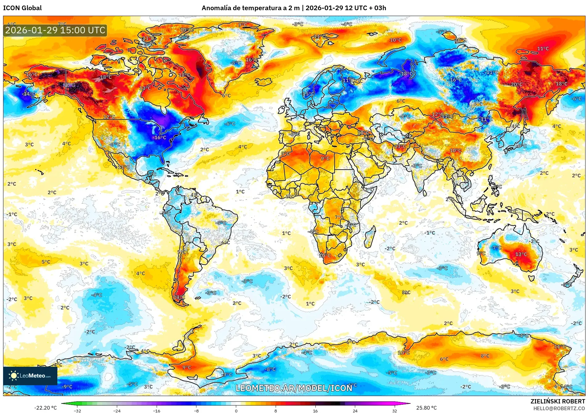 ICON model - Mundo, Anomalia de temperatura a 2 m