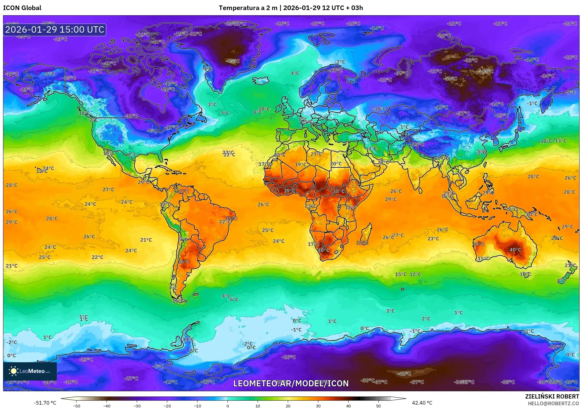 ICON model - Mundo, Temperatura a 2 m
