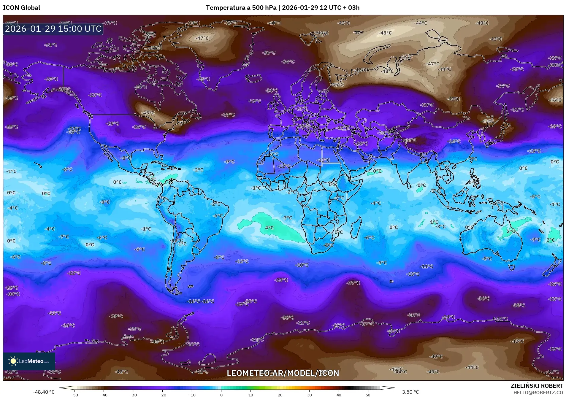 ICON model - Mundo, Temperatura a 500 hPa