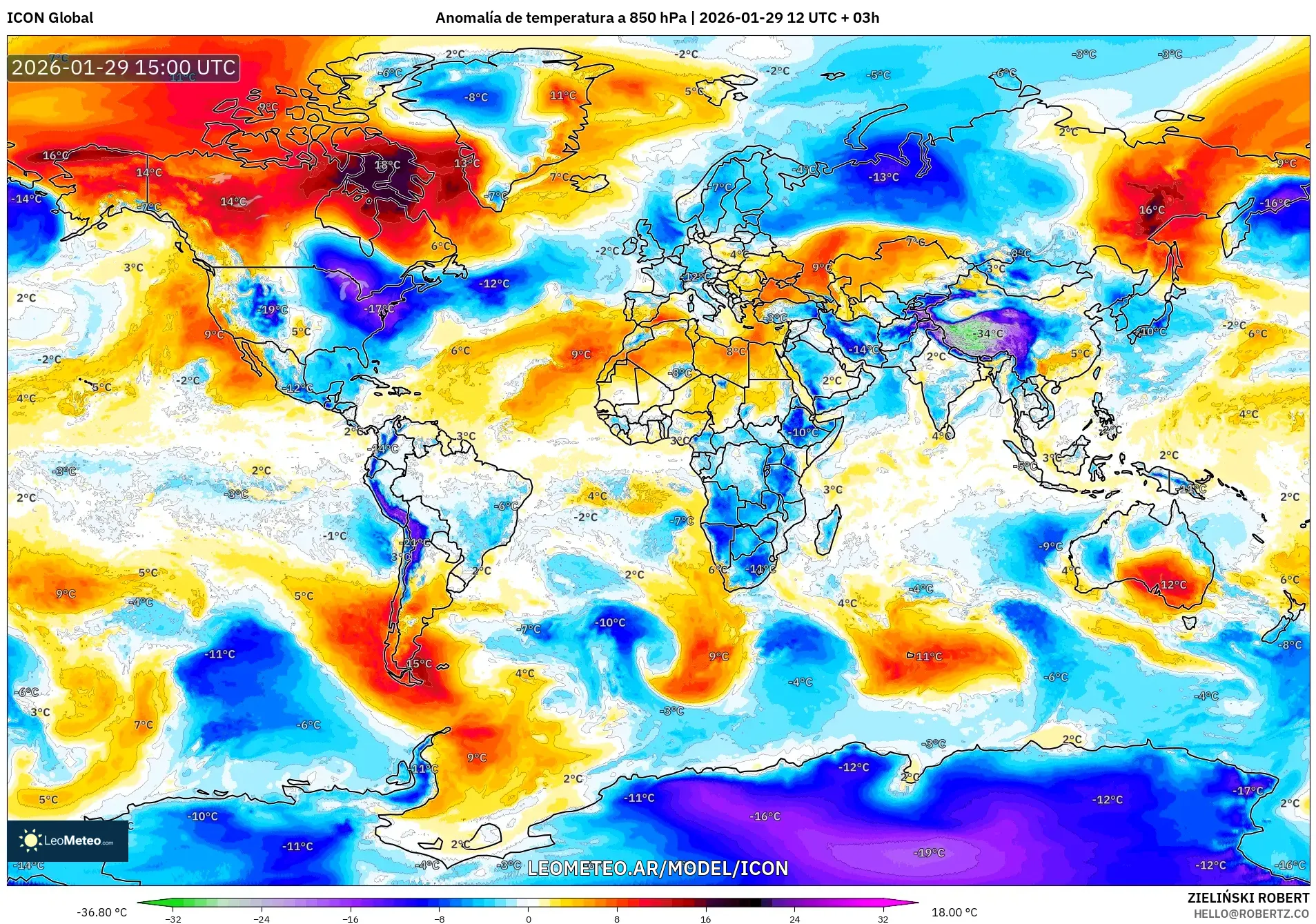 ICON model - Mundo, Anomalia de temperatura a 850 hPa
