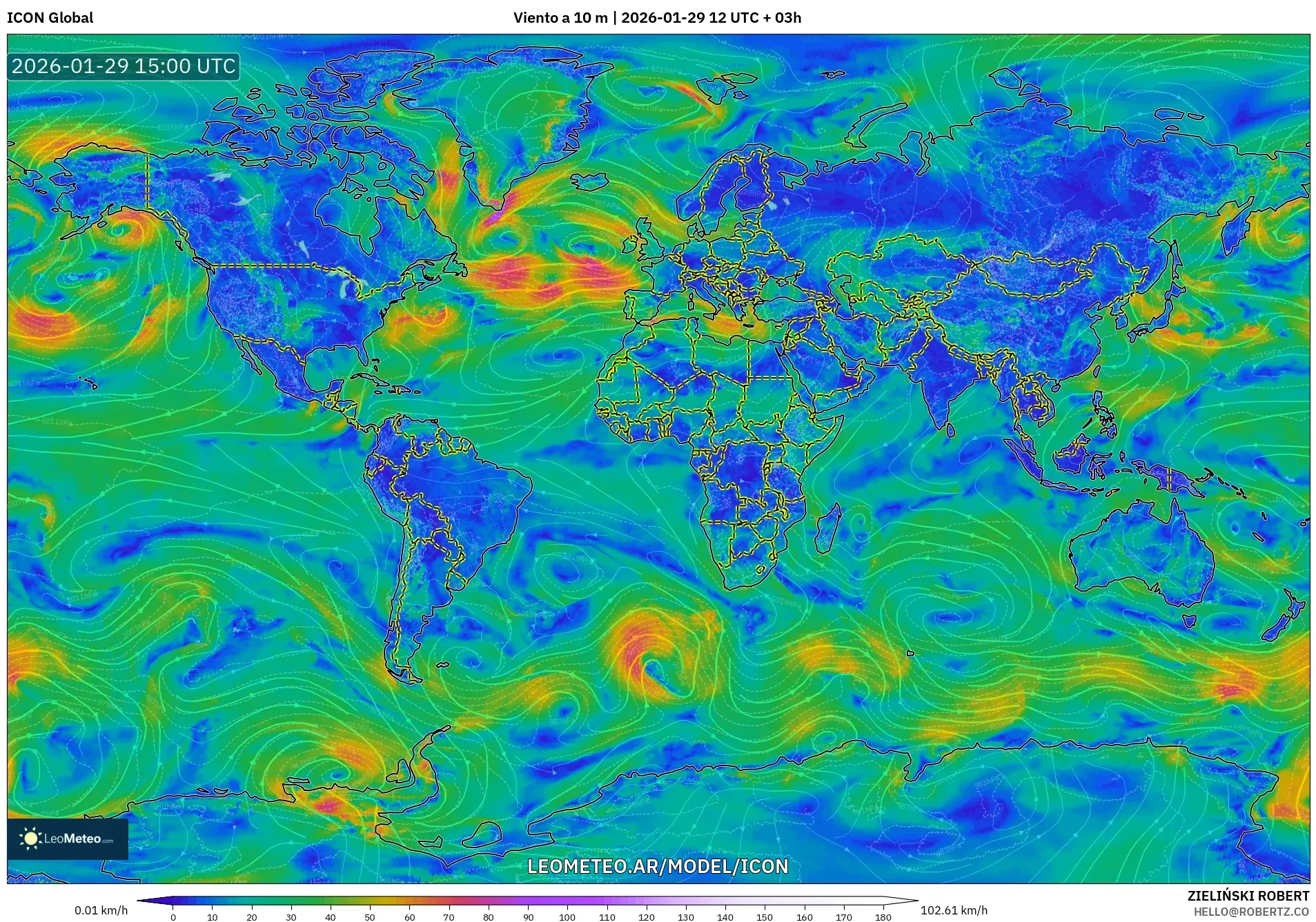 ICON model - Mundo, Vento a 10 m