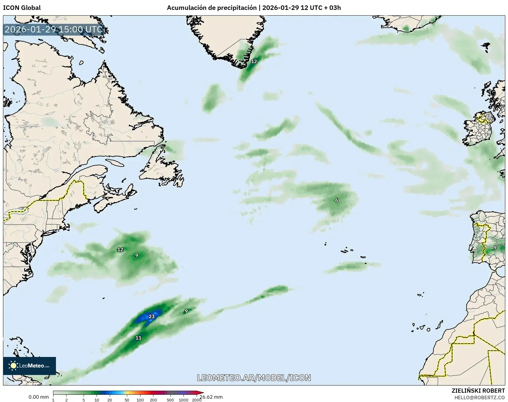 ICON model - Atlântico Norte, Acúmulo de precipitação