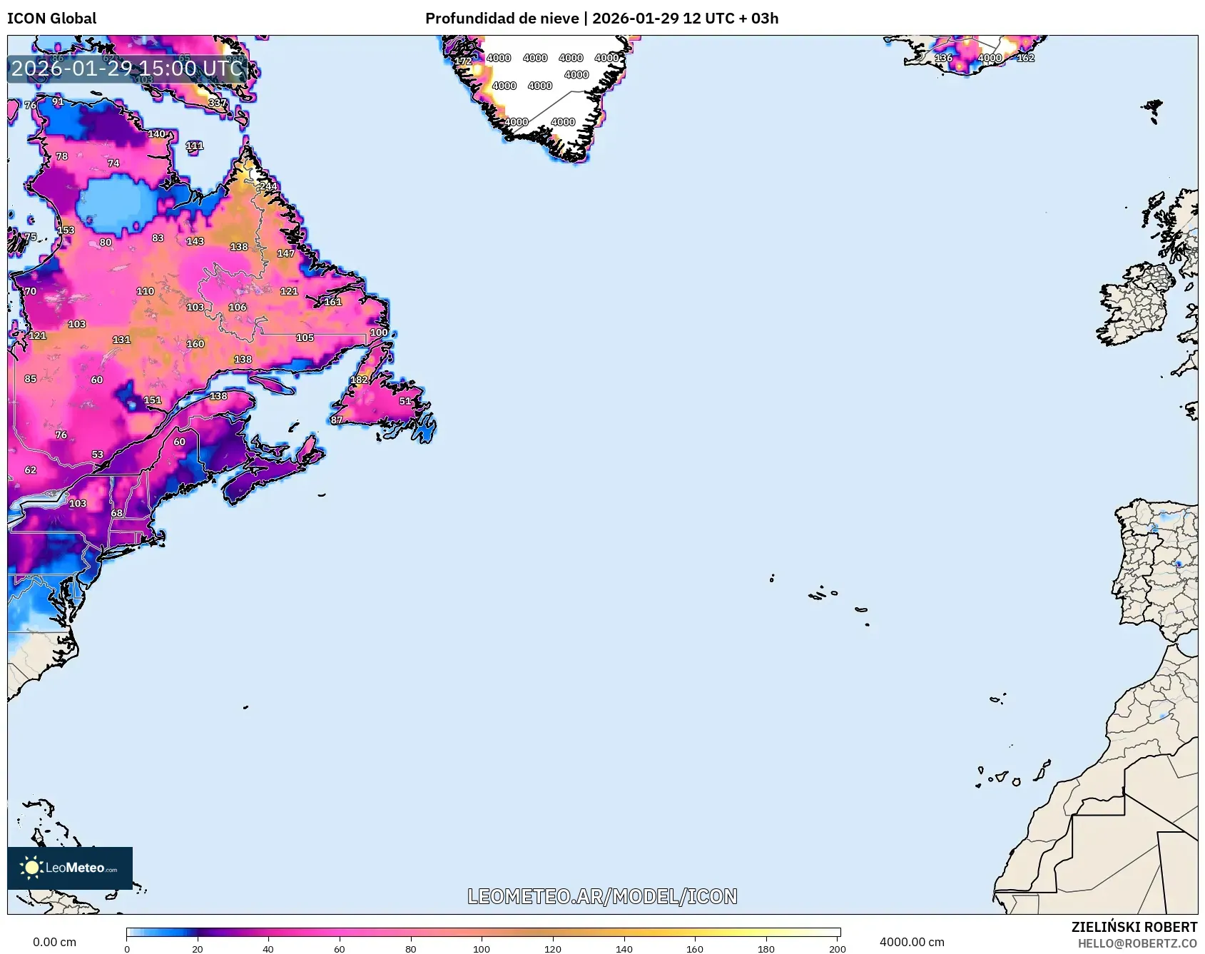 ICON model - Atlântico Norte, Profundidade da neve