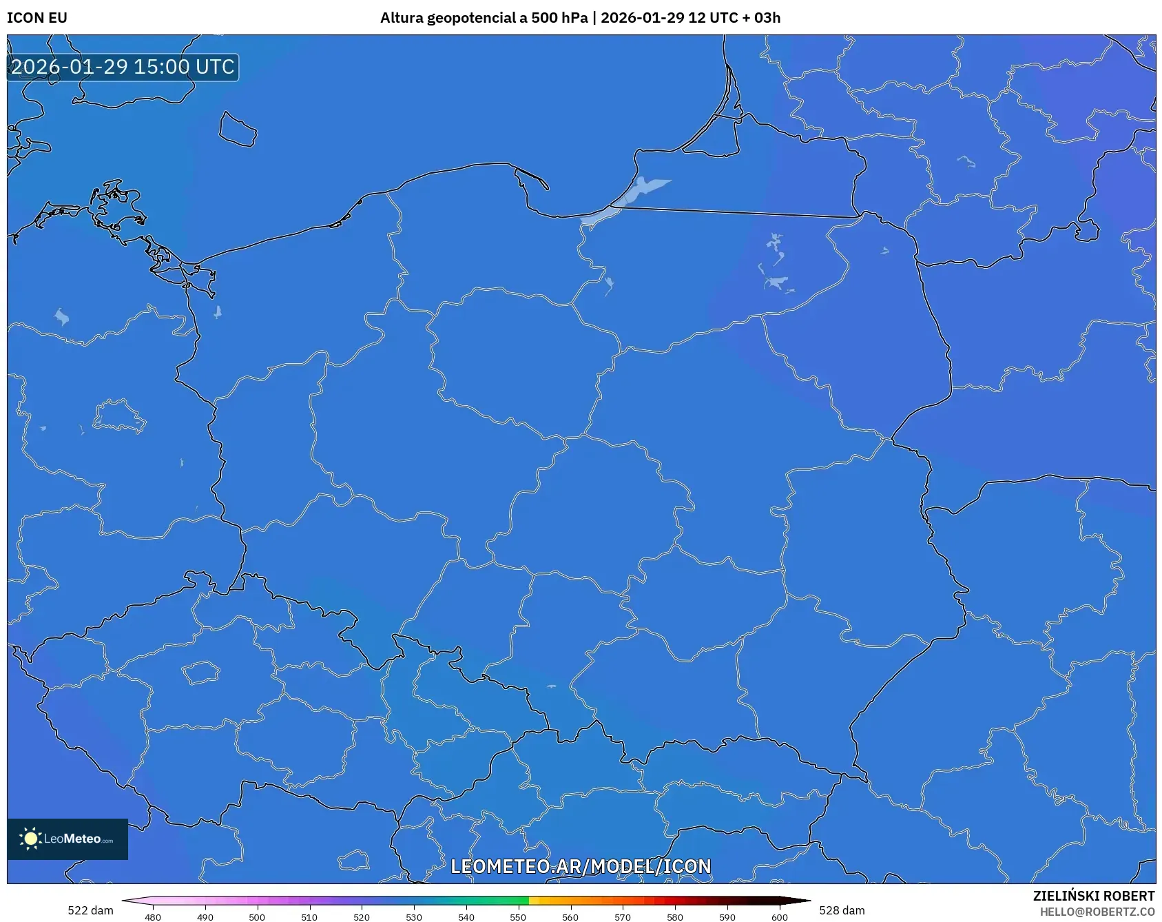 ICON model - Polônia, Altura geopotencial a 500 hPa