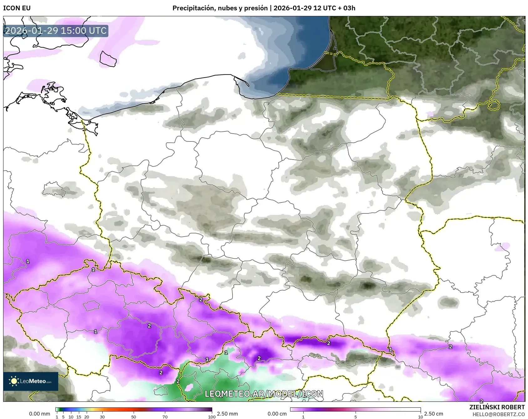 ICON model - Polônia, Precipitação, nuvens e pressão