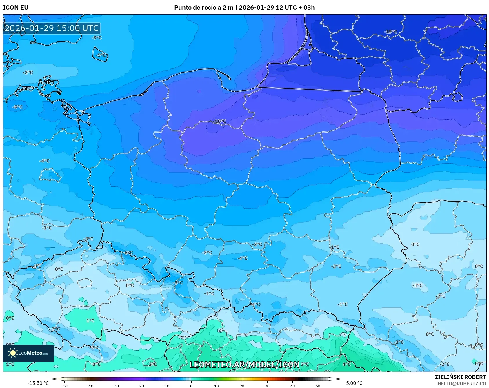 ICON model - Polônia, Ponto de orvalho a 2 m