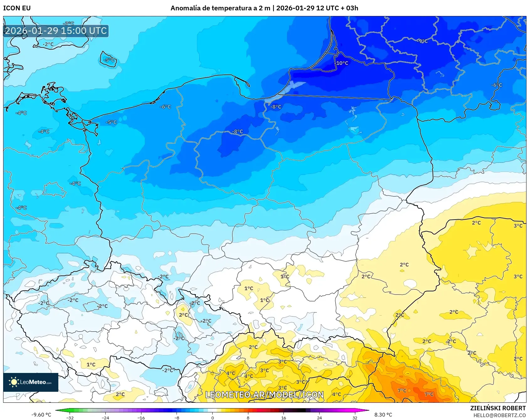 ICON model - Polônia, Anomalia de temperatura a 2 m