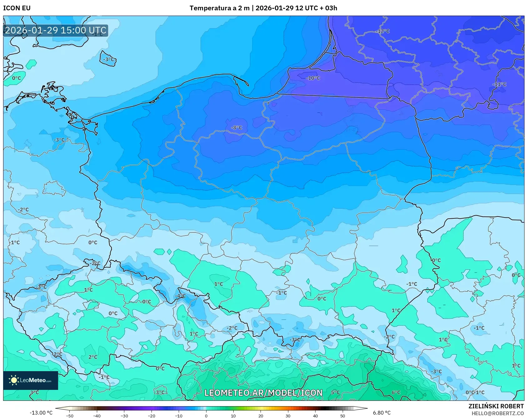 ICON model - Polônia, Temperatura a 2 m
