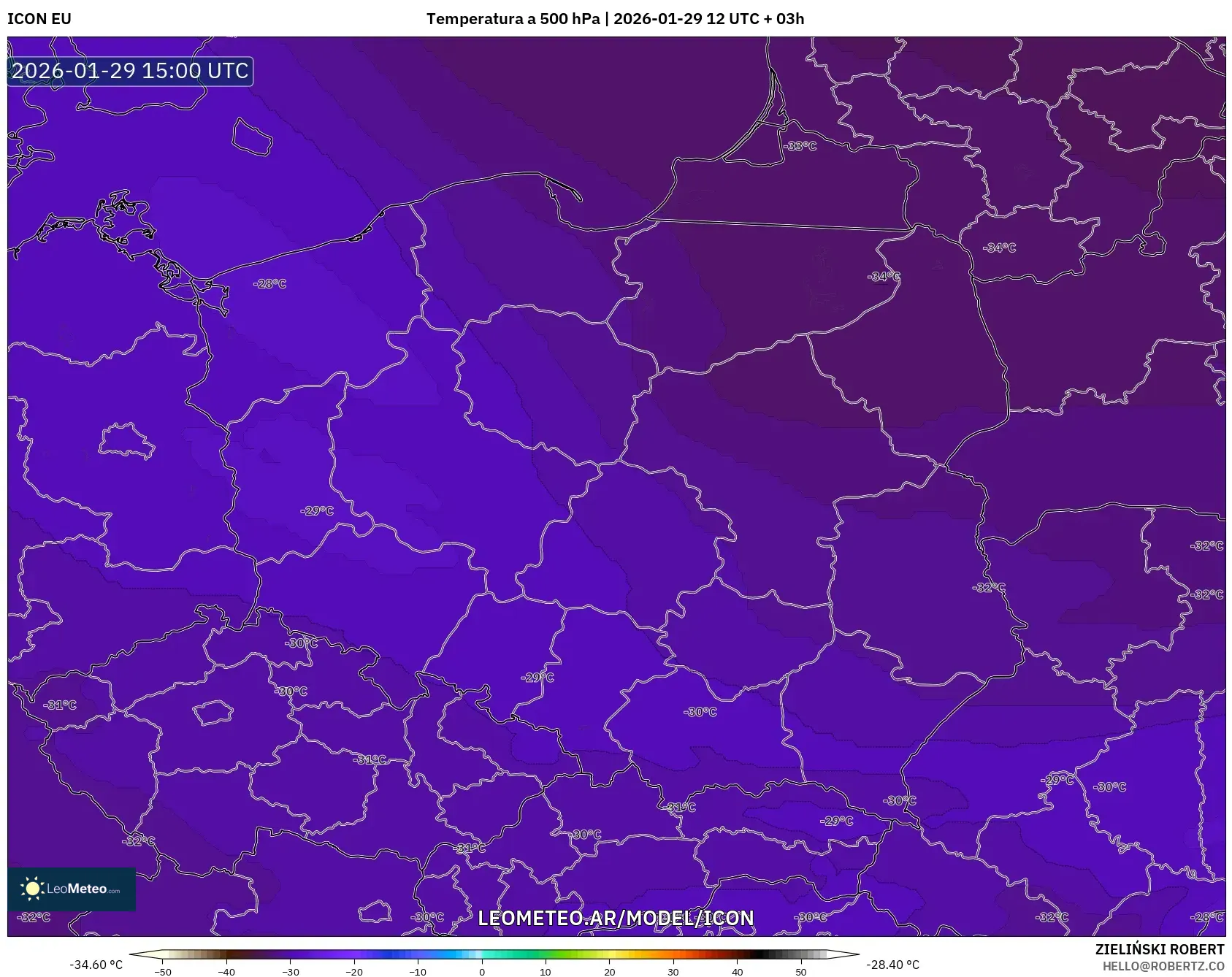 ICON model - Polônia, Temperatura a 500 hPa