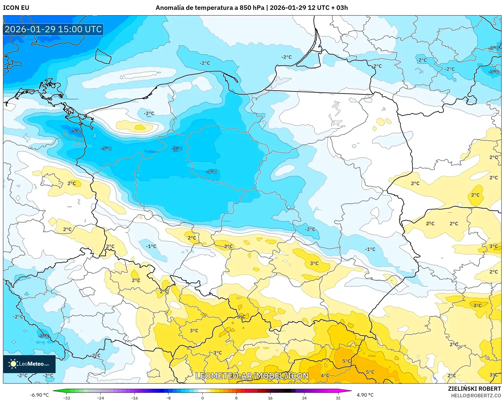 ICON model - Polônia, Anomalia de temperatura a 850 hPa