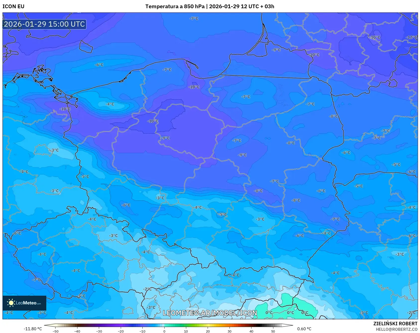 ICON model - Polônia, Temperatura a 850 hPa